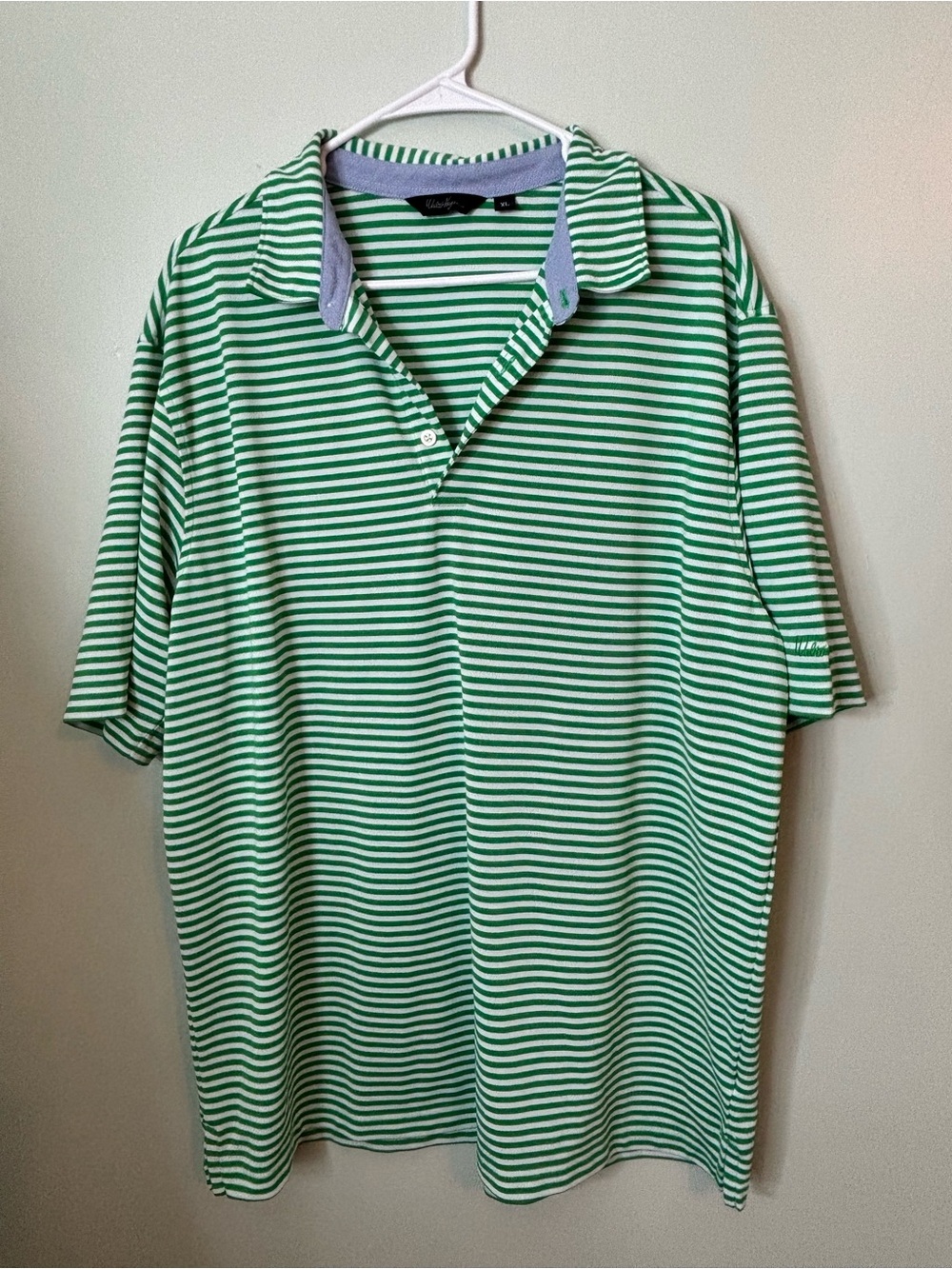 Walter Hagen Green and White Striped Polo Shirt